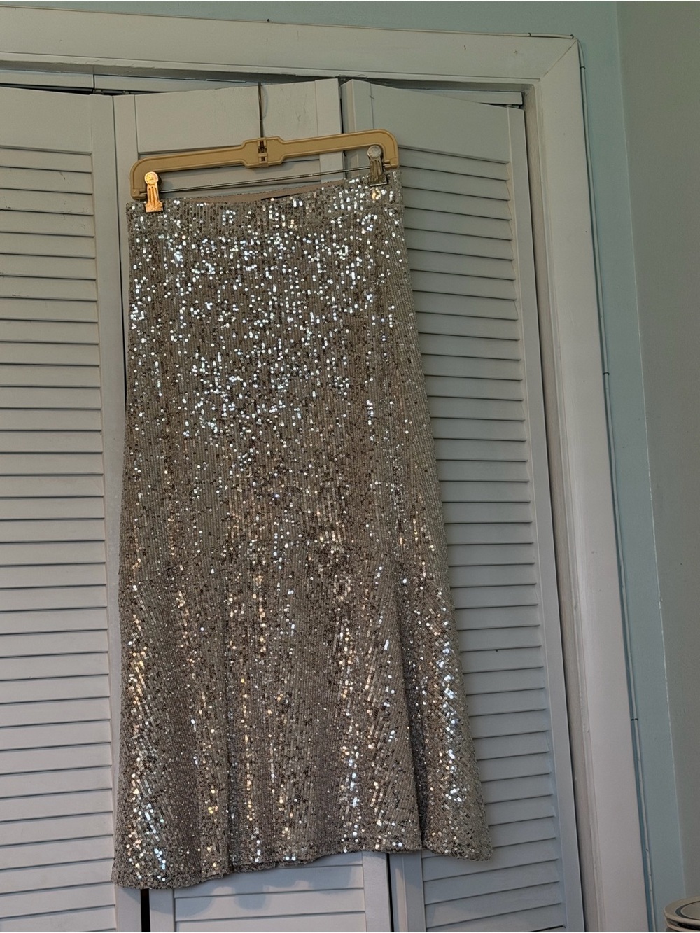 Rachel Zoe Sequin A-Line Midi Skirt w/All Over Shimmering Embellishment
